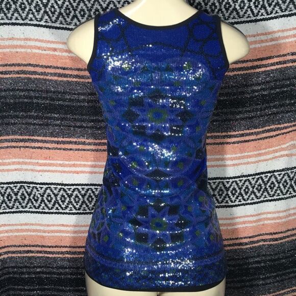 NICOLE MILLER BLUE TRIBAL SEQUINS TANK TOP SMALL - Picture 2 of 14
